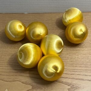 Vintage Satin Sheen Christmas Ornaments Set of 7 Gold Yellow Balls Holiday Decor